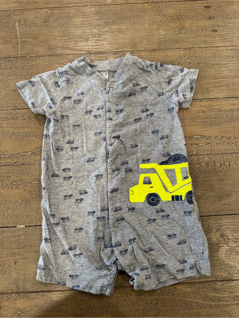 Carter's Gray Short-Sleeve Romper with Yellow Truck